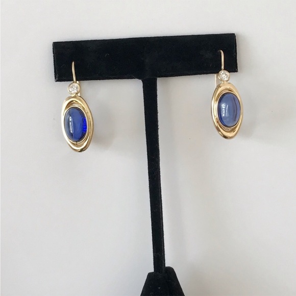 14K Italian Yellow Gold Pomelatto style earrings with blue sapphires APPRAISAL - Picture 5 of 12